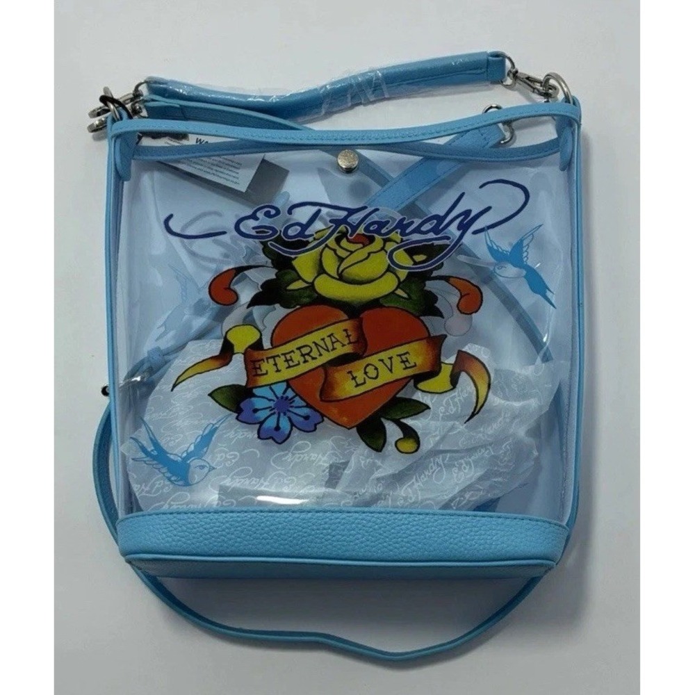 Ed Hardy Clear Blue Crossbody Beach Bag